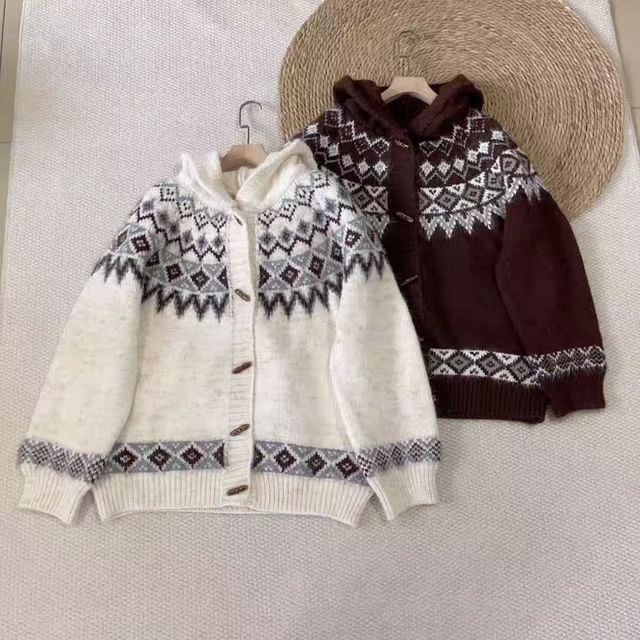 Jacquard Hooded Toggle Cardigan