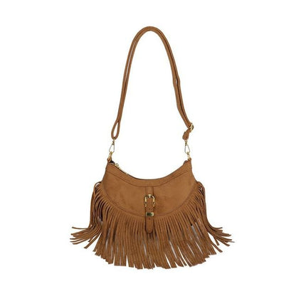 Buckled Fringed Hem Shoulder Bag