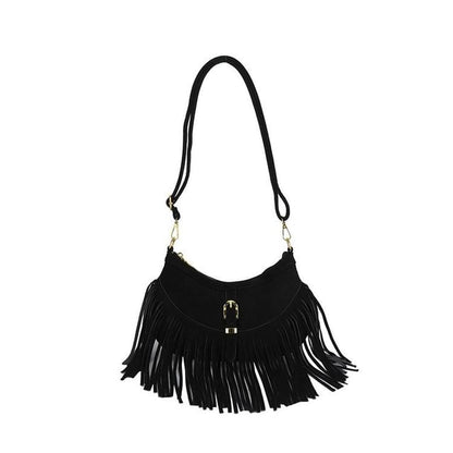 Buckled Fringed Hem Shoulder Bag