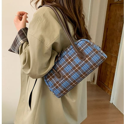 Plaid Fabric Shoulder Bag