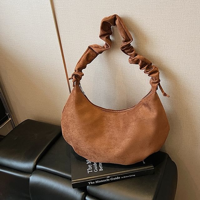 Drawstring Strap Faux Suede Shoulder Bag
