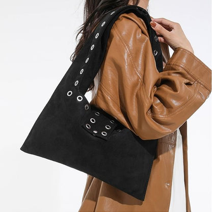 Grommet Faux Suede Shoulder Bag