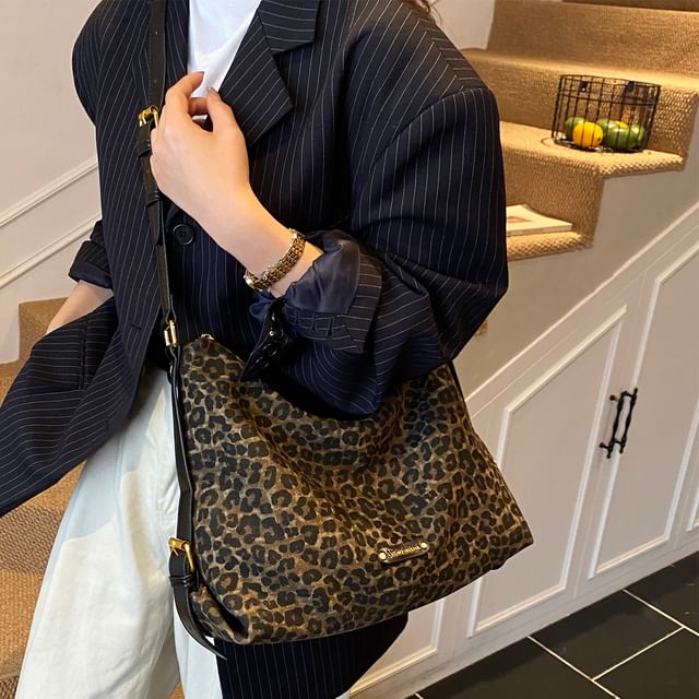 Leopard Print Faux Leather Crossbody Bag