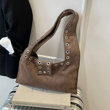 Grommet Faux Suede Shoulder Bag