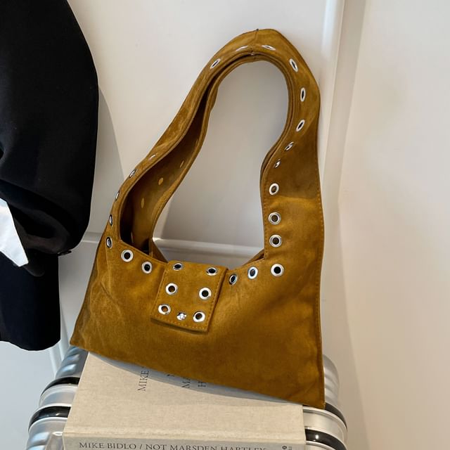 Grommet Faux Suede Shoulder Bag