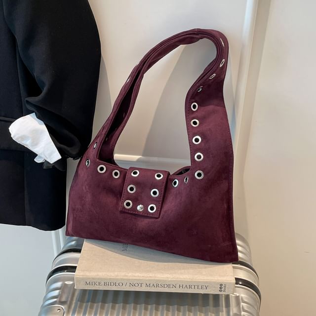 Grommet Faux Suede Shoulder Bag