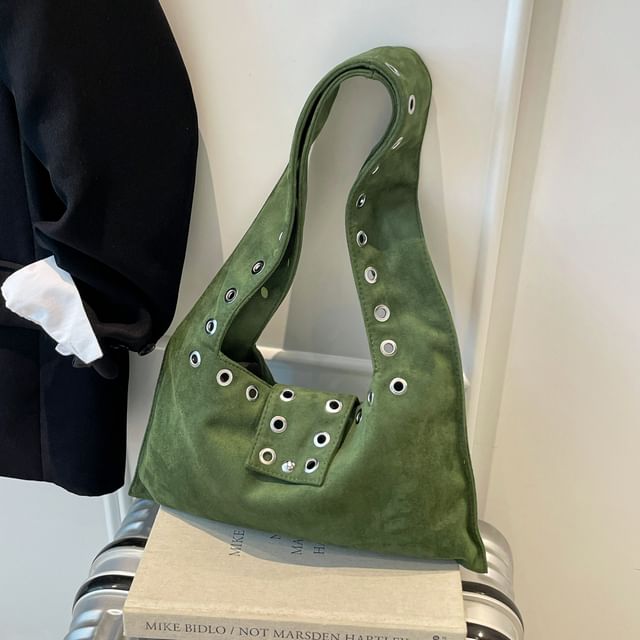 Grommet Faux Suede Shoulder Bag