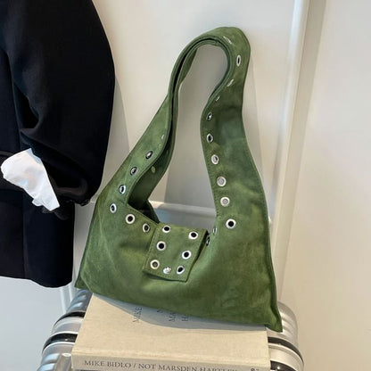 Grommet Faux Suede Shoulder Bag