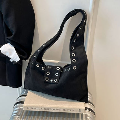 Grommet Faux Suede Shoulder Bag