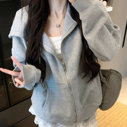 Oversized Zip Hoodie & Lace Trim Mini Skirt