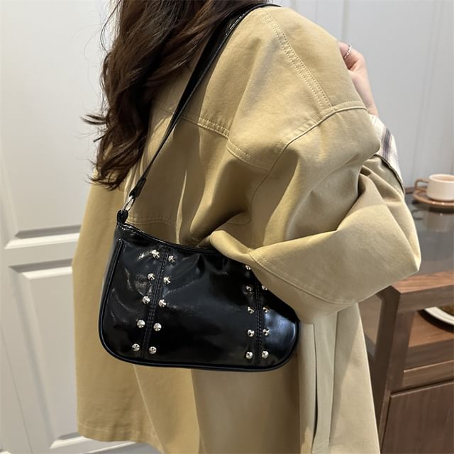 Studded Faux Leather Shoulder Bag