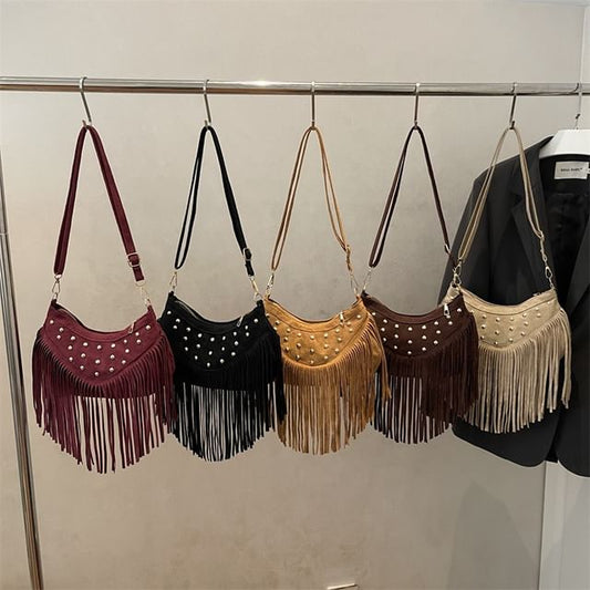 Studded Fringed Hem Shoulder Bag
