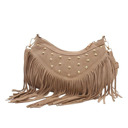 Studded Fringed Hem Shoulder Bag