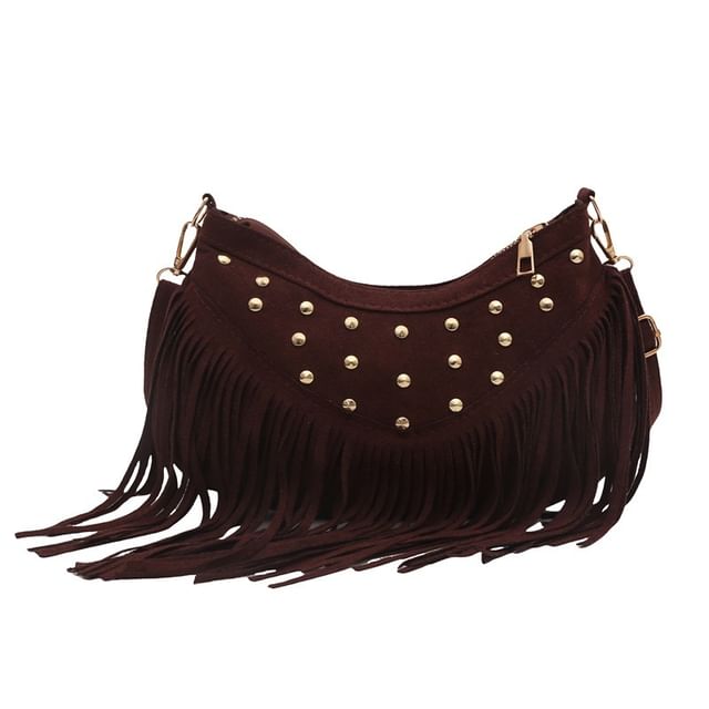 Studded Fringed Hem Shoulder Bag