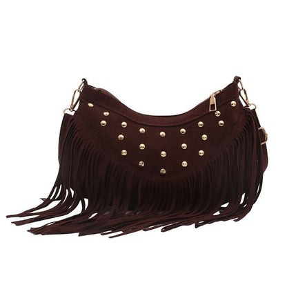 Studded Fringed Hem Shoulder Bag