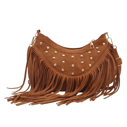 Studded Fringed Hem Shoulder Bag