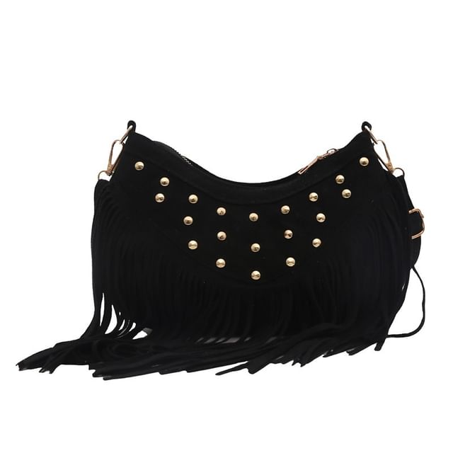Studded Fringed Hem Shoulder Bag