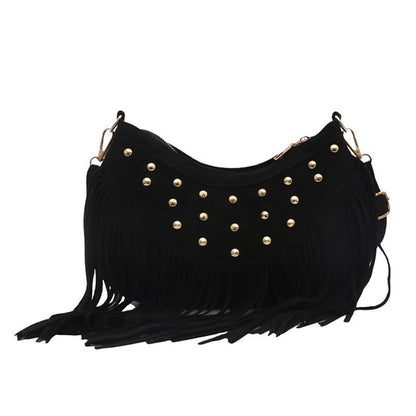 Studded Fringed Hem Shoulder Bag