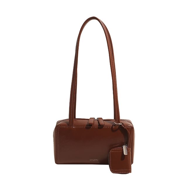 Set: Plain Faux Leather Shoulder Bag + Coin Purse