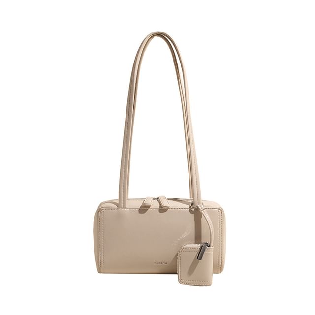 Set: Plain Faux Leather Shoulder Bag + Coin Purse