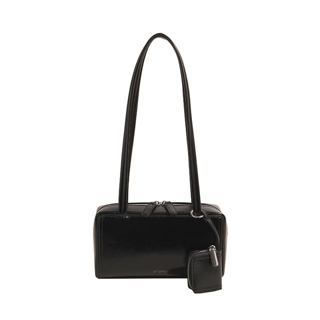 Set: Plain Faux Leather Shoulder Bag + Coin Purse