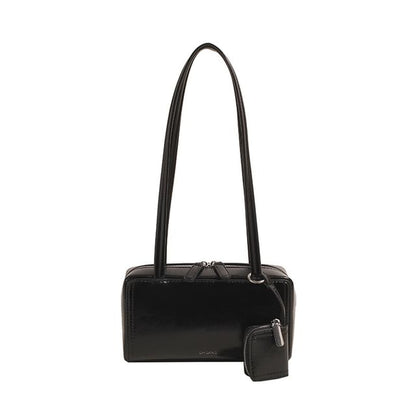 Set: Plain Faux Leather Shoulder Bag + Coin Purse