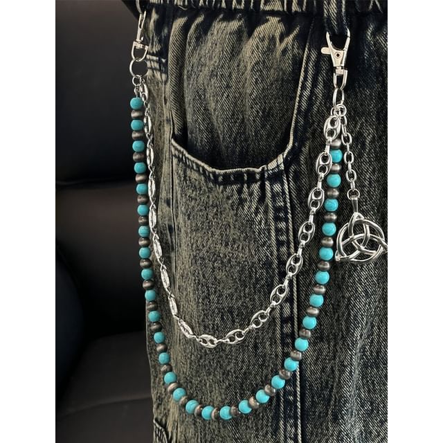Faux Gemstone Layered Alloy Jean Chain