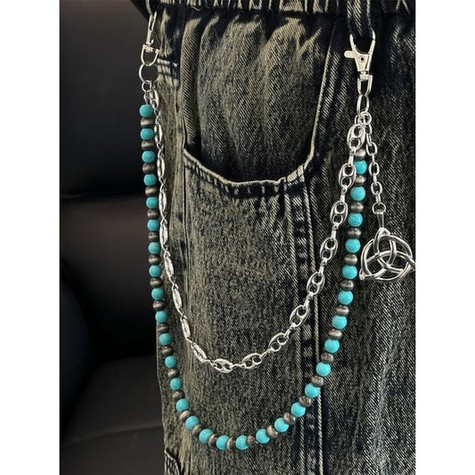 Faux Gemstone Layered Alloy Jean Chain