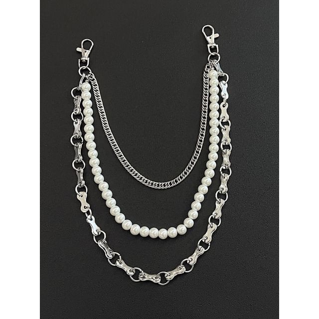Faux Pearl Layered Alloy  Jeans Chain