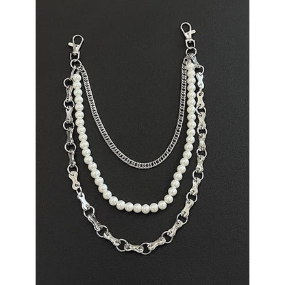 Faux Pearl Layered Alloy  Jeans Chain