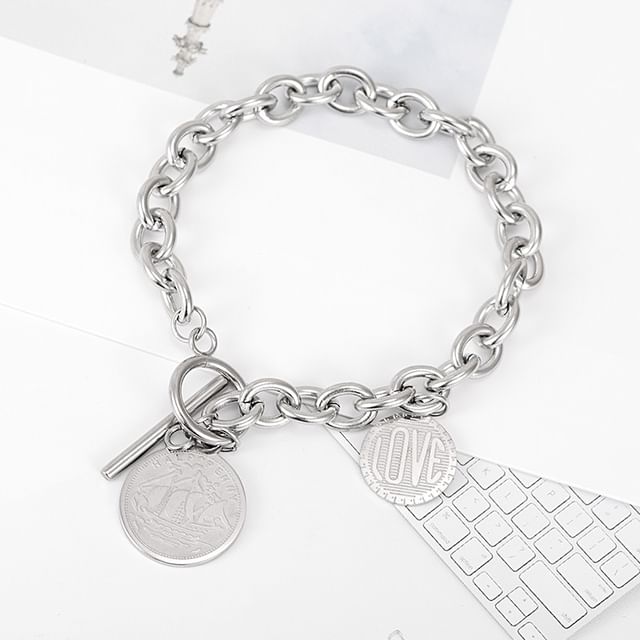 Silver Tone Chain Toggle Bracelet