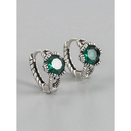 Sterling Silver Rhinestone Huggie Earring / Set