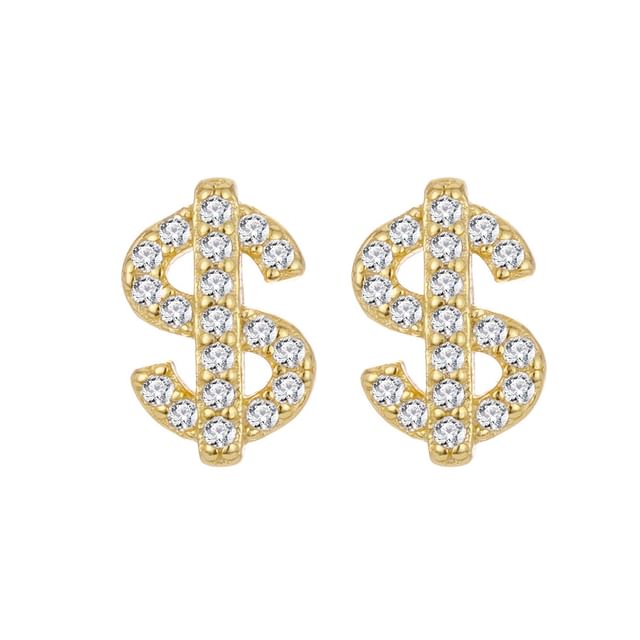 Sterling Silver Dollar Sign Rhinestone Ear Stud / Set