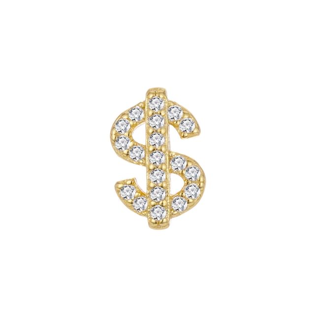 Sterling Silver Dollar Sign Rhinestone Ear Stud / Set