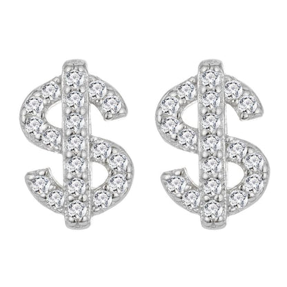 Sterling Silver Dollar Sign Rhinestone Ear Stud / Set