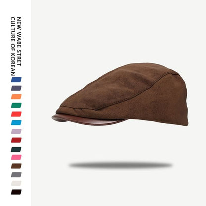 Faux Leather Brim Faux Suede Flat Cap