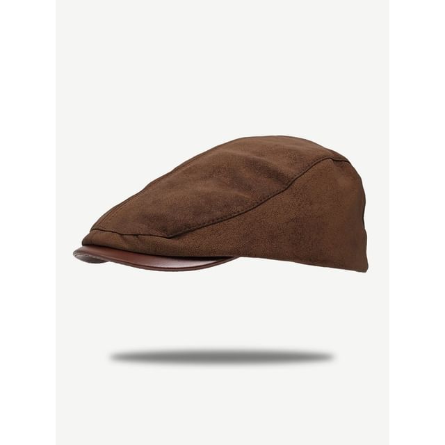 Faux Leather Brim Faux Suede Flat Cap