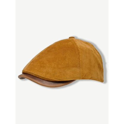 Faux Leather Brim Corduroy Flat Cap