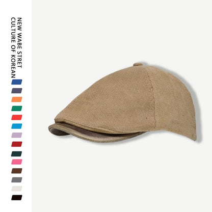 Faux Leather Brim Corduroy Flat Cap