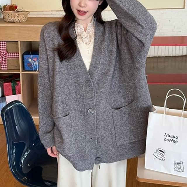 Plain Button-Up Cardigan or Sleeveless Lace Top