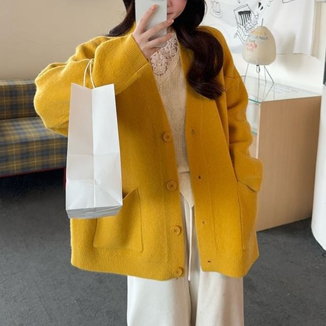 Plain Button-Up Cardigan or Sleeveless Lace Top