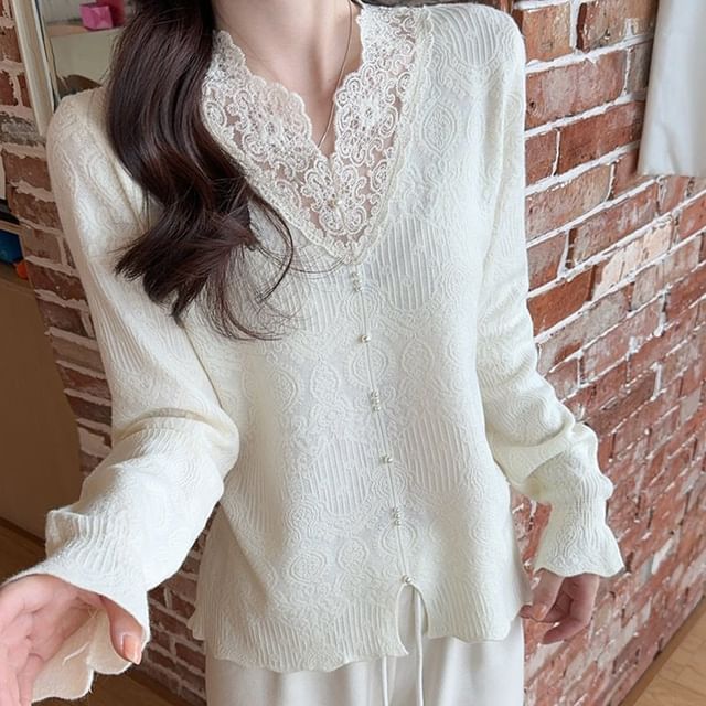 Plain Button-Up Cardigan or Sleeveless Lace Top