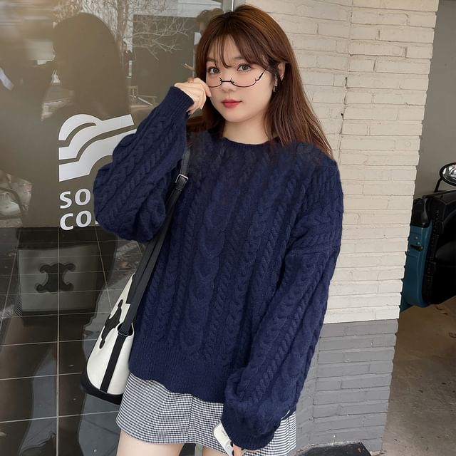 Cable Knit Sweater with Crew Neckline