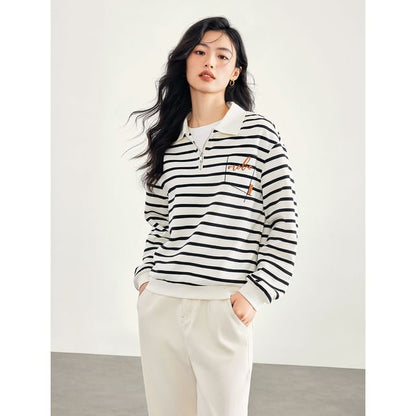 Striped Polo Top with Long Sleeves