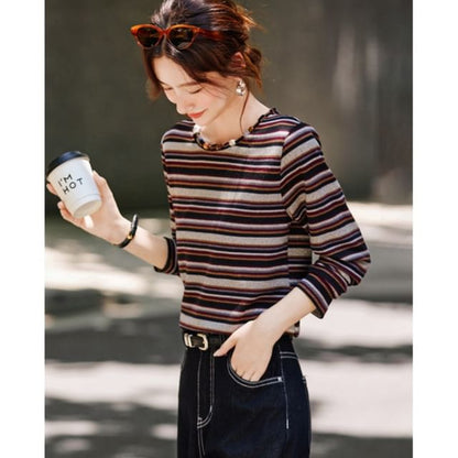 Striped Tee with Crewneck & Long Sleeves