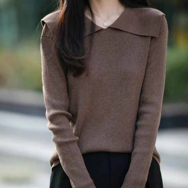 Knit Polo Top with Long Sleeves