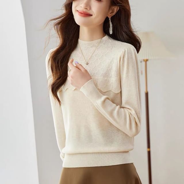 Glitter Knit Top with Mock Neck & Long Sleeves
