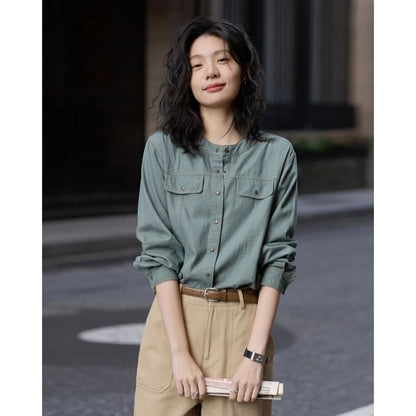 Long-Sleeve Shirt with Frill Trim Detail
