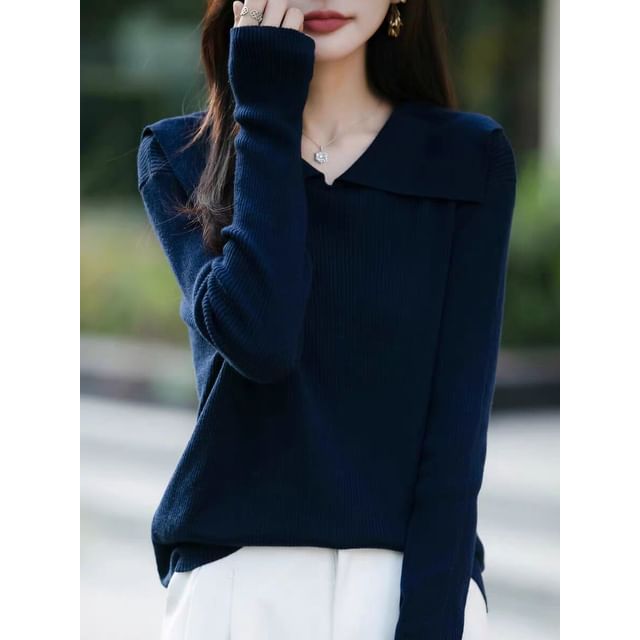 Knit Polo Top with Long Sleeves