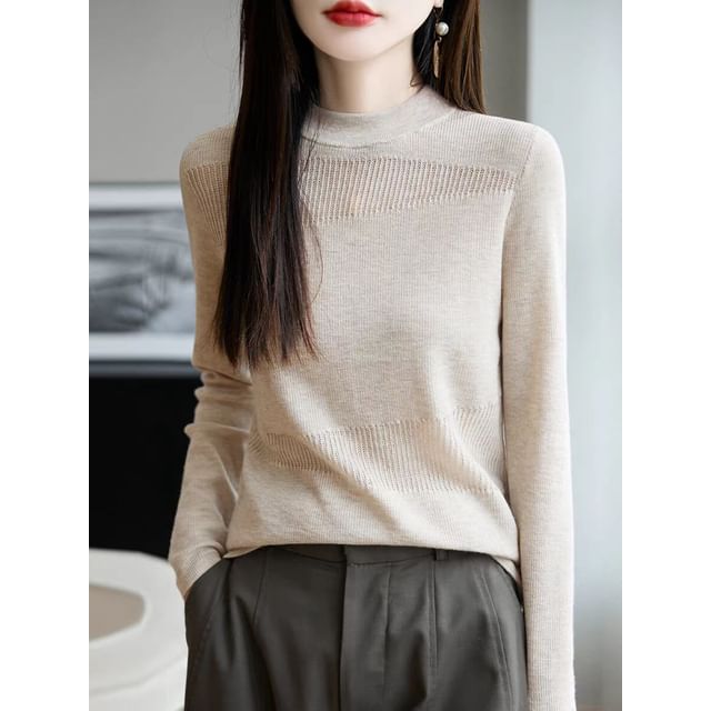 Knit Top with Mock Neck & Long Sleeves